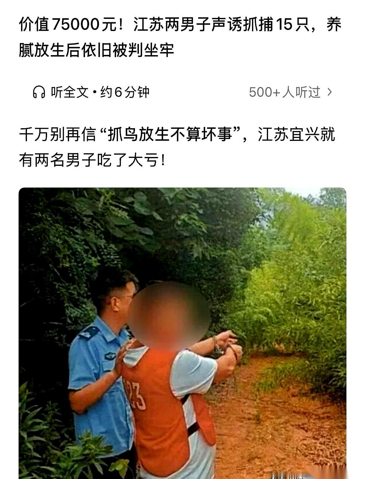 刷到一个案子，俩人闲着没事，抓了15只野鸟。没卖，没吃，就放笼子里养着，天天拎