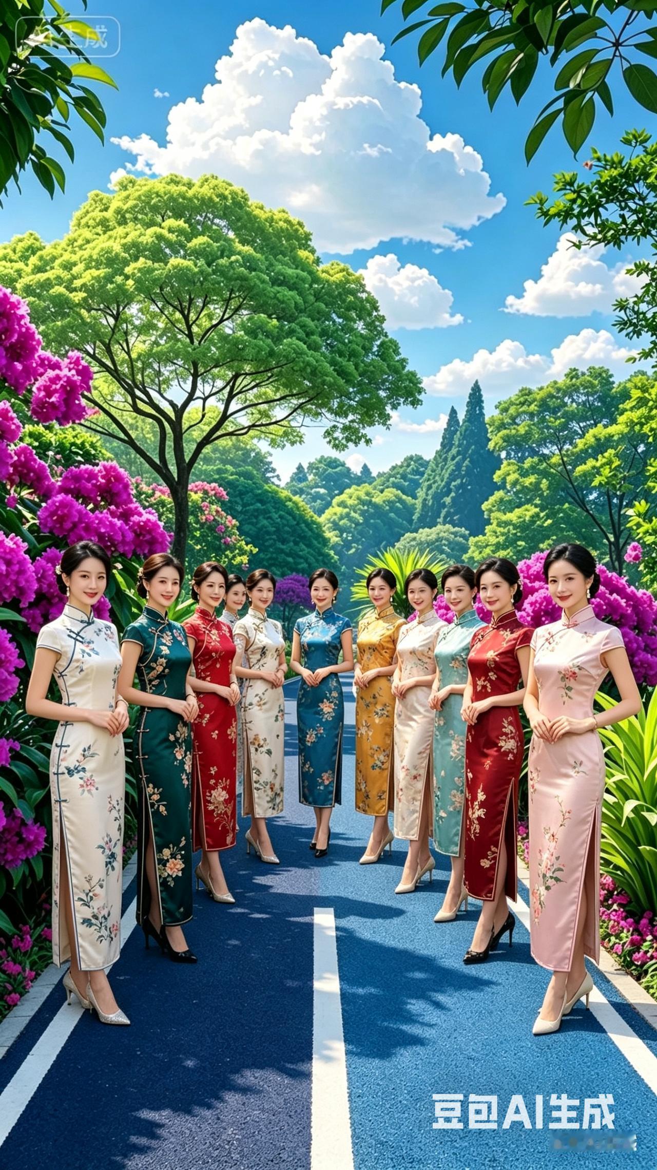 “穿越时空的旗袍秀，惊艳了整个花园！”🌸👗💃旗袍秀美丽山水旗袍秀那位最