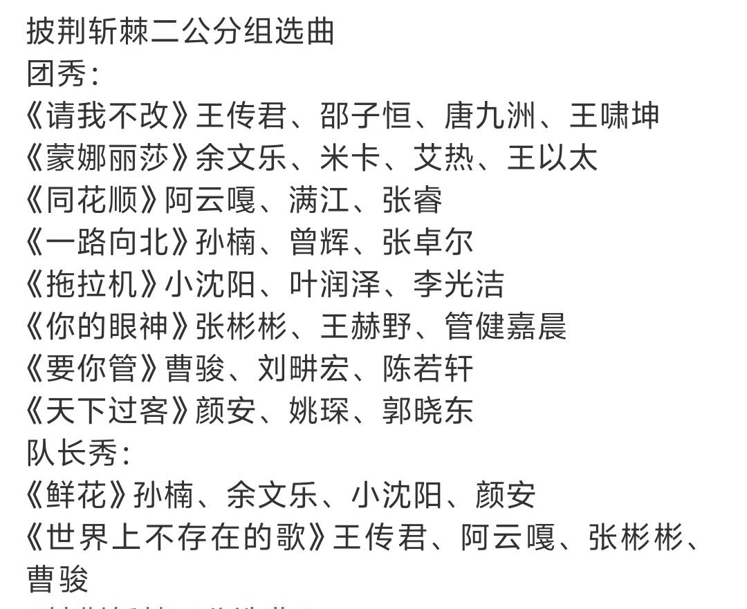 披荆斩棘二公组队及歌单，余文乐部落不仅强势锁组，还吸收一员猛将，照这个阵容二公该