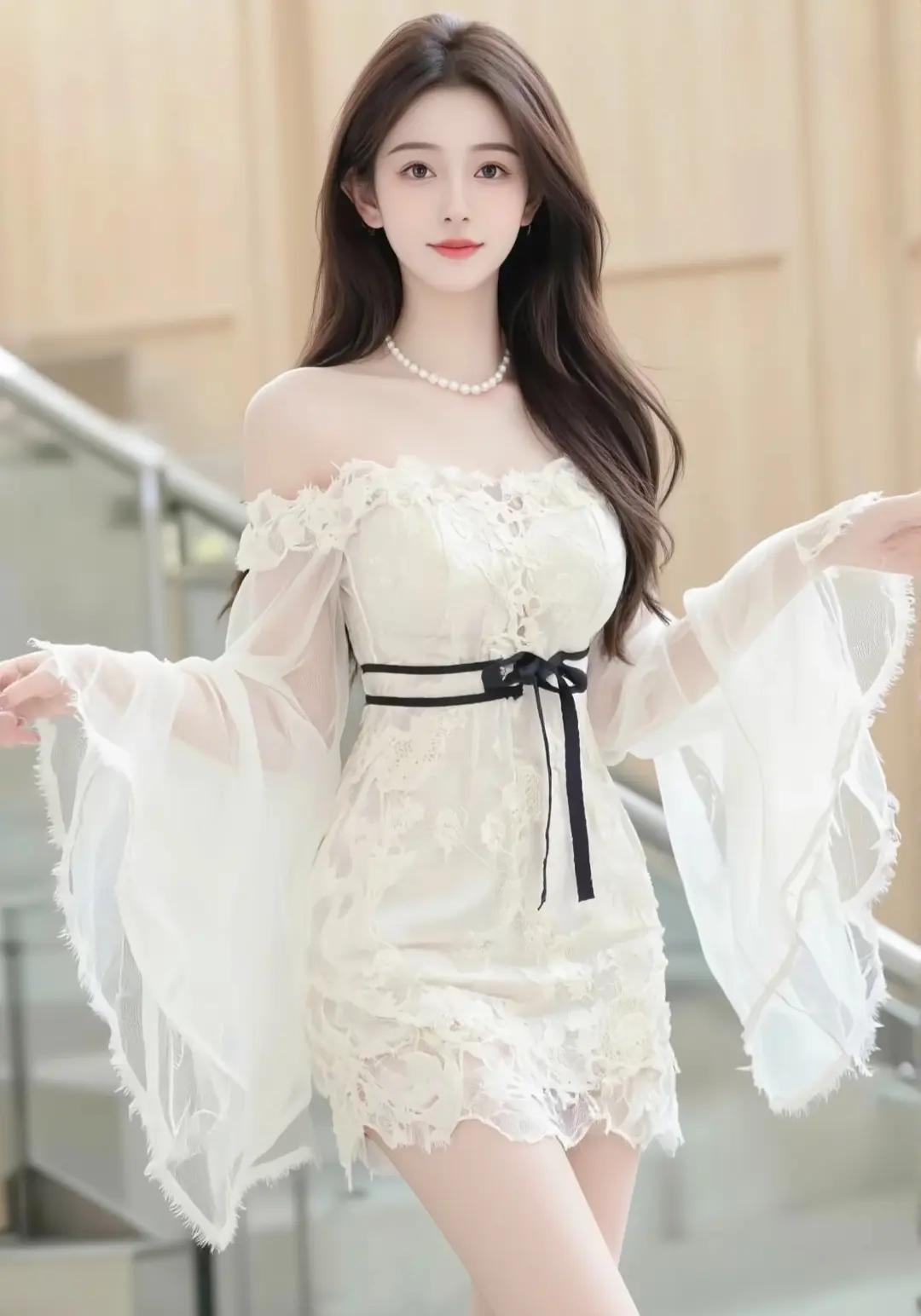 优雅白裙，仙气飘飘，梦中的女神