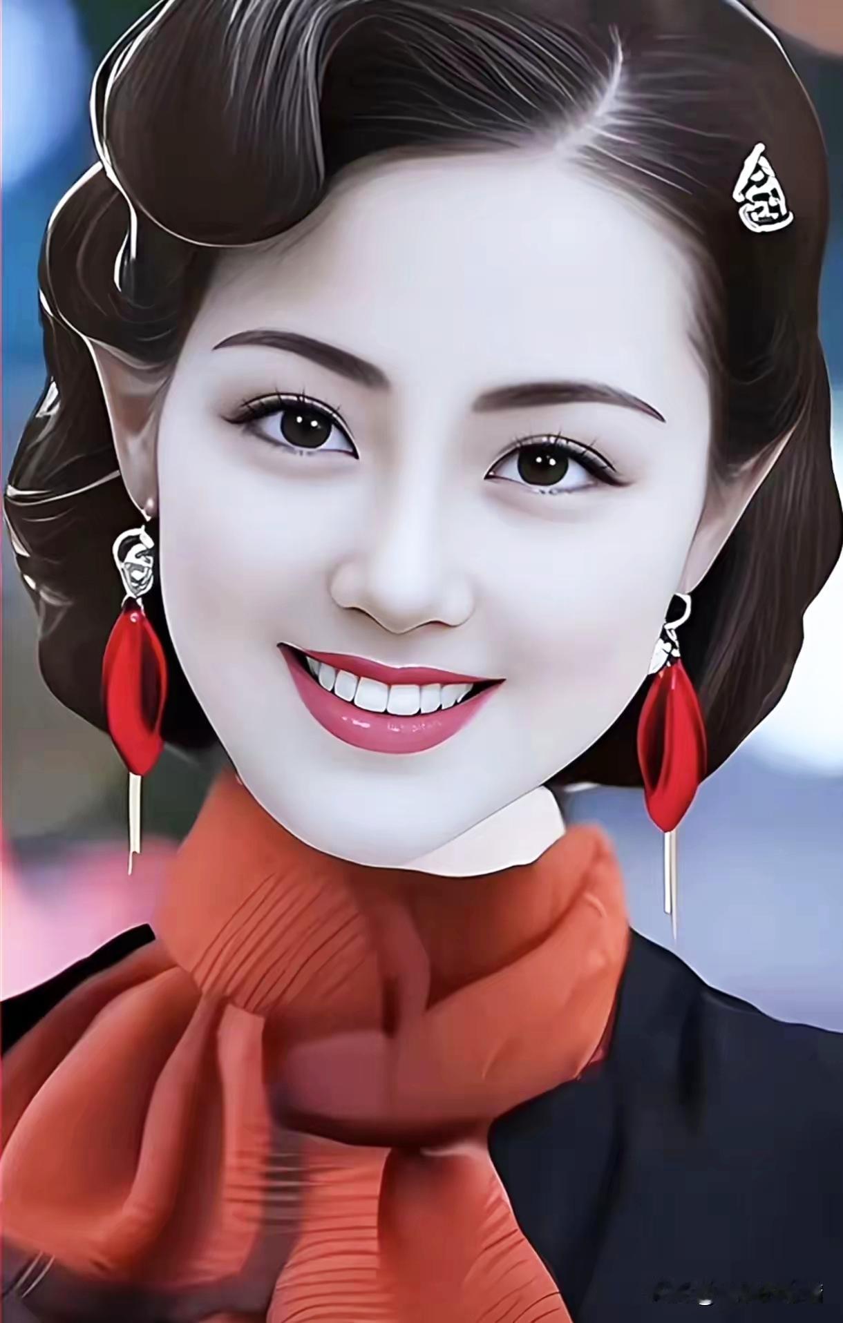 复古风美人，红唇与耳环相得益彰，优雅动人。