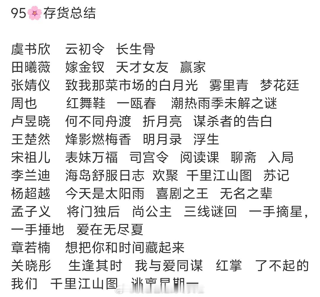 95花待播剧总结，谁的存货最有爆相？虞书欣、田曦薇、张婧仪周也、卢昱晓、王楚然宋