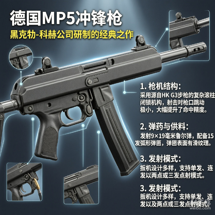 军事ai新视野德国MP5冲锋枪MP5冲锋枪是由德国黑克勒-科赫公司研制的冲锋枪