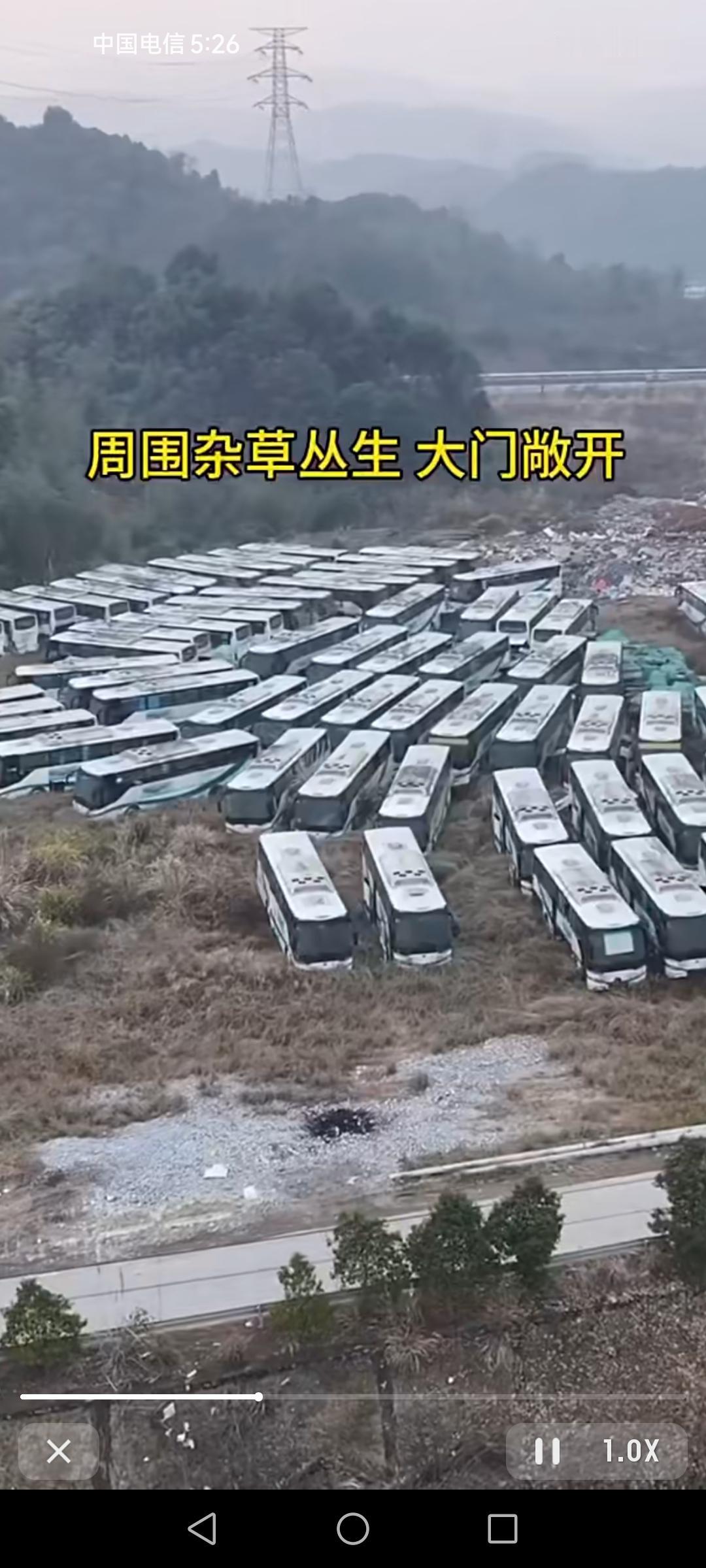 深山里竟有100多辆价值上百万的豪华大巴荒废着，里面杂草丛生，豪华大巴本是出行的