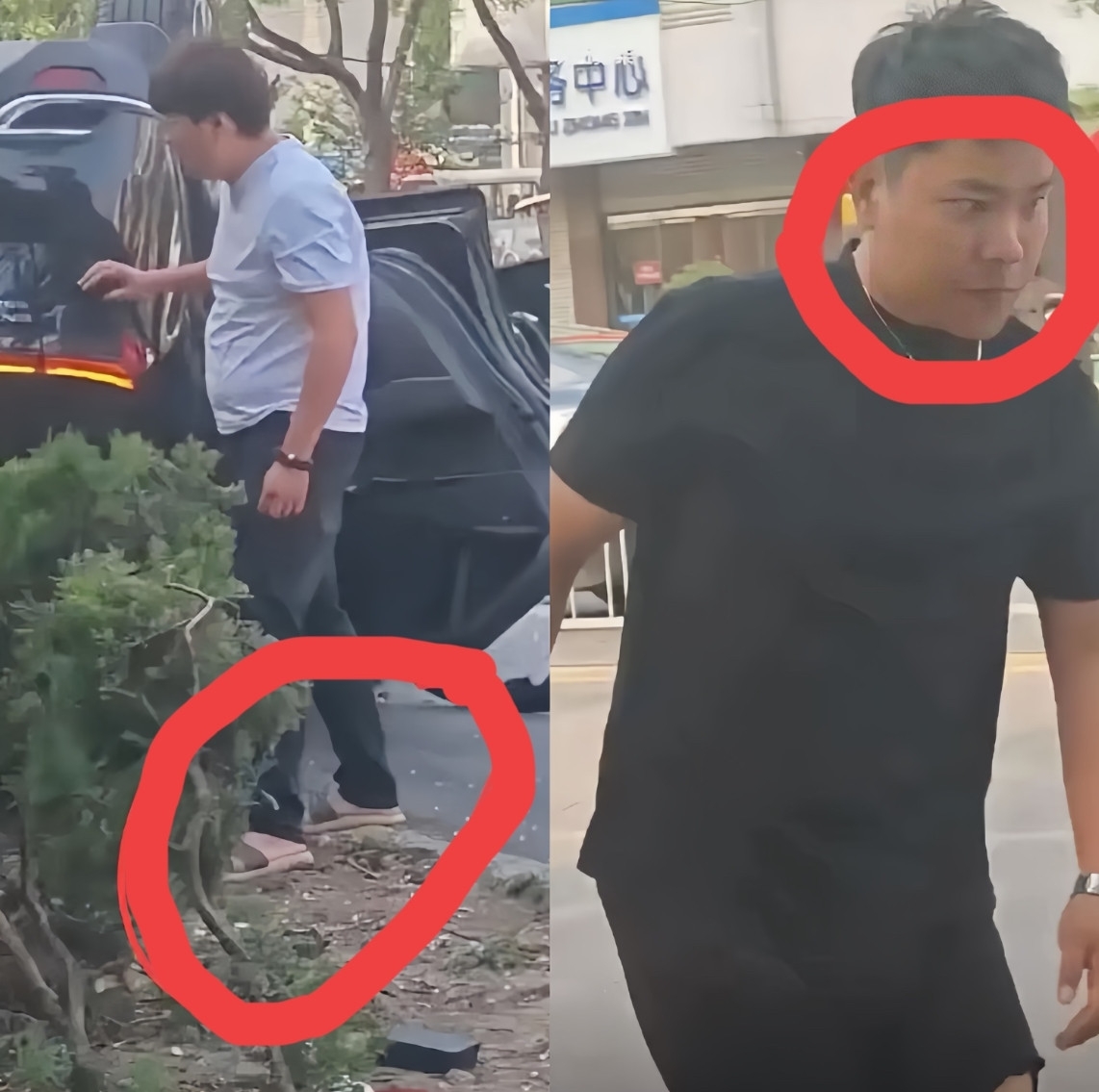 滕州肇事车辆上下来的两位男子，谁是开车的？有人说酒驾！第一个穿拖鞋的从右边下