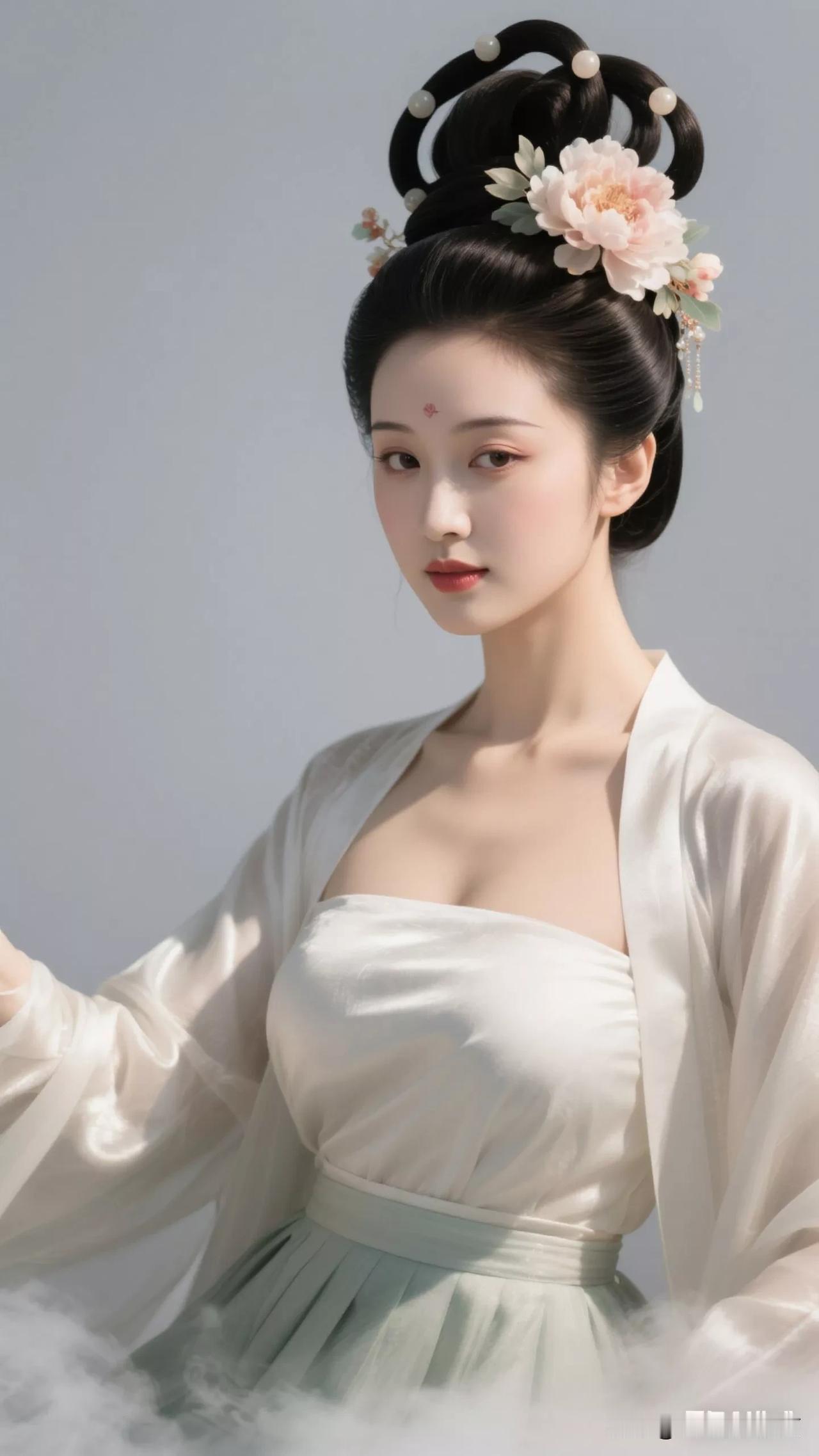 古风美女，云雾缭绕，仙气十足！张立启原创书画AI作品古仕女发髻服饰集锦首发第67