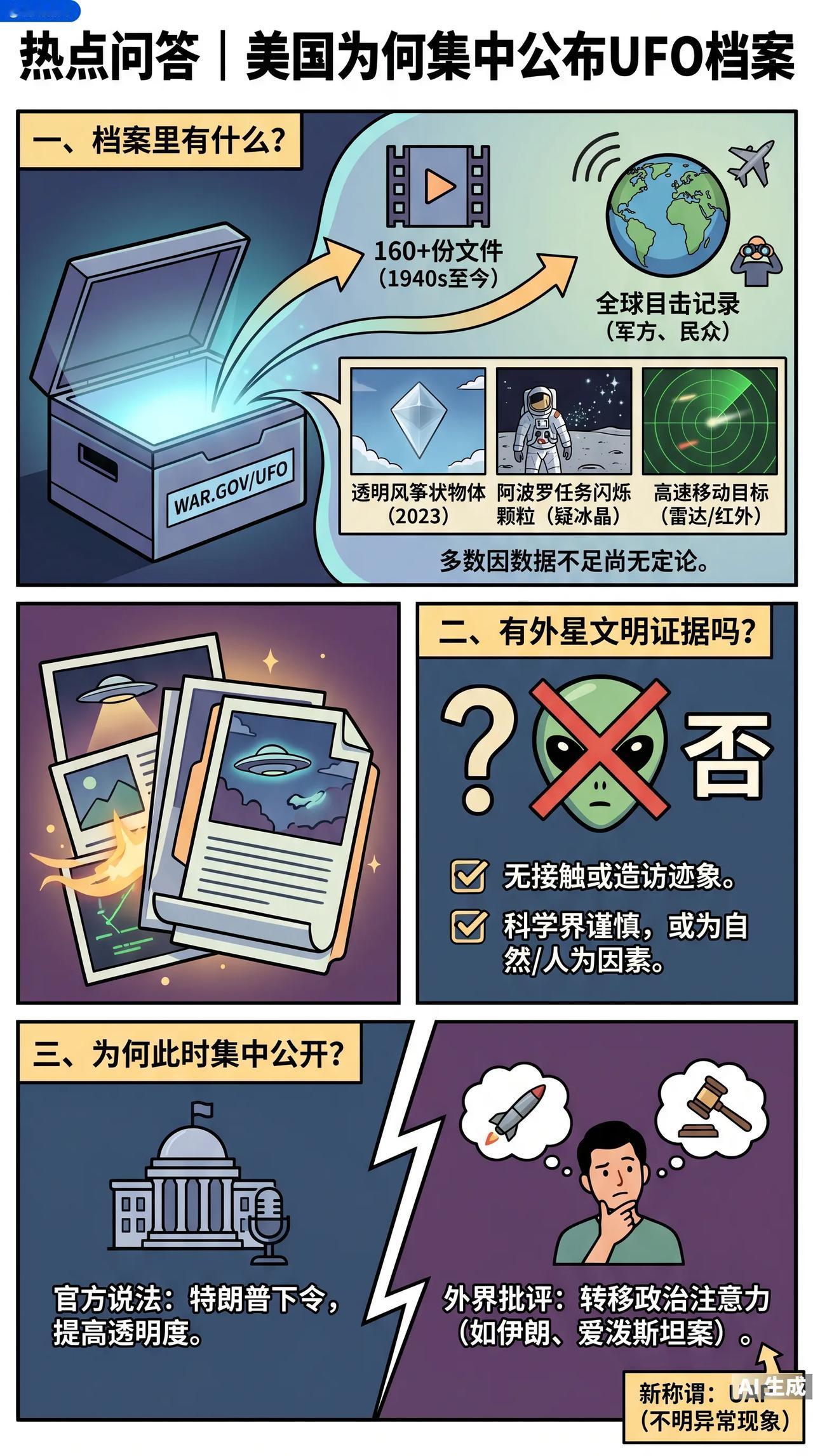 美国国防部公开160份UFO档案：外星文明？真相让人笑了😂160份绝密文件，