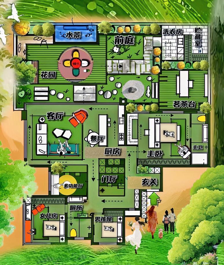 136㎡爱丽丝梦幻小院，就是一楼的白月光，是大妈和大叔们的心头肉，这布局，前半部