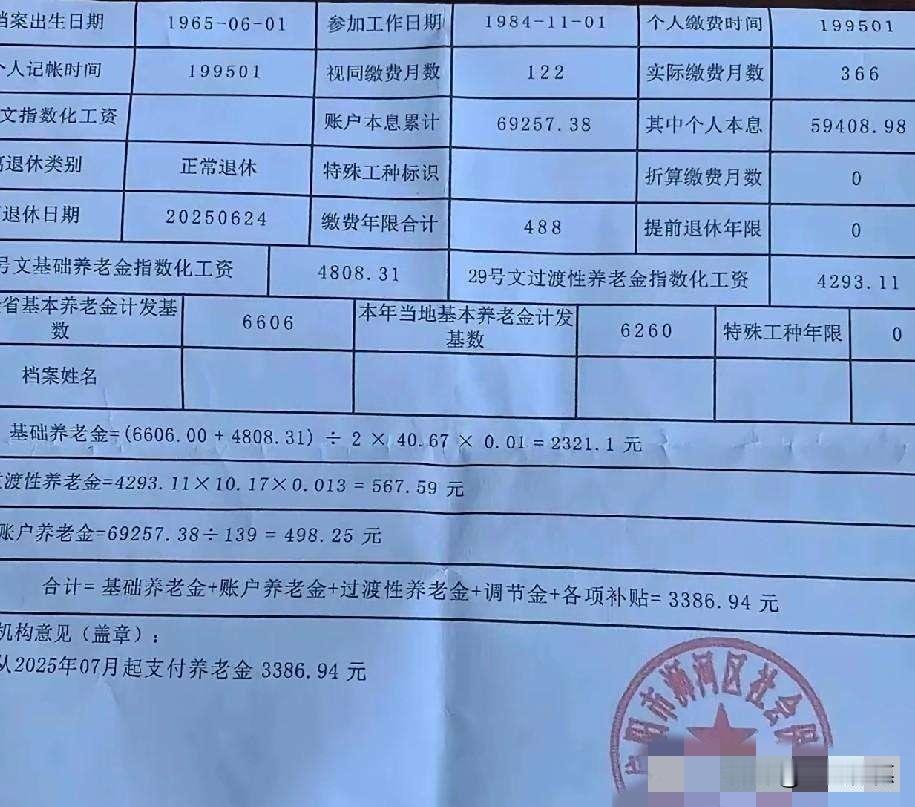 这张河南省企业职工养老金核定表（2025年退休），为我们观察当地养老金水平提供了