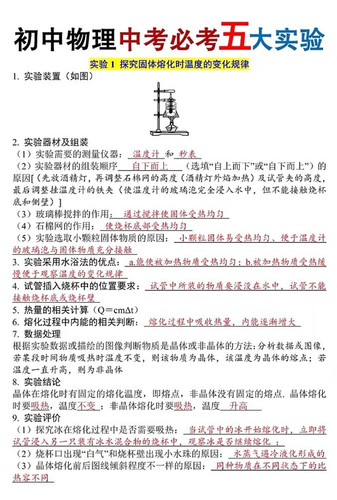 中考物理5大实验