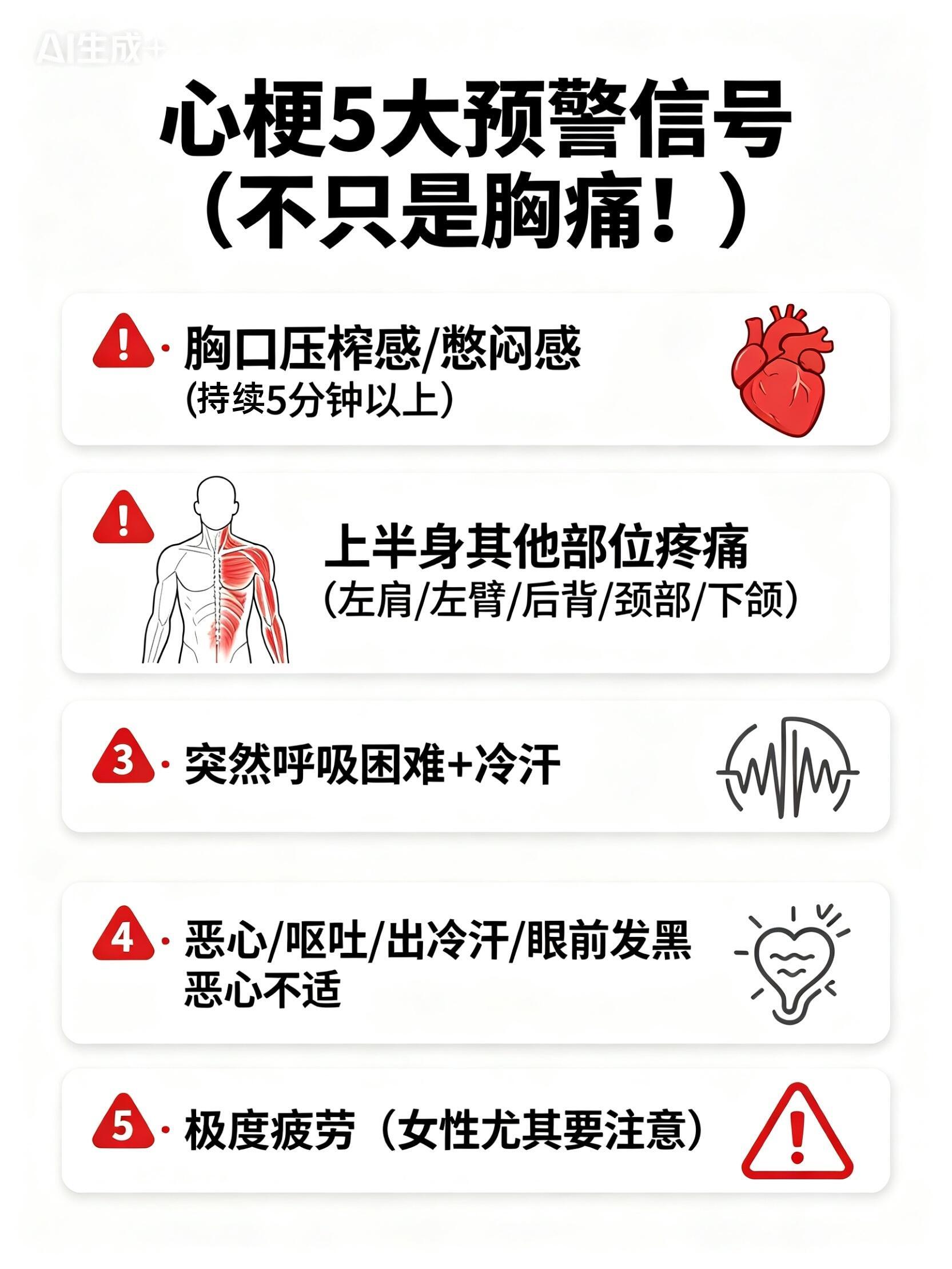 5个部位疼可能是心梗先兆突发心梗，就因为忽略了这5个预警信号胸痛就是心梗？大错特
