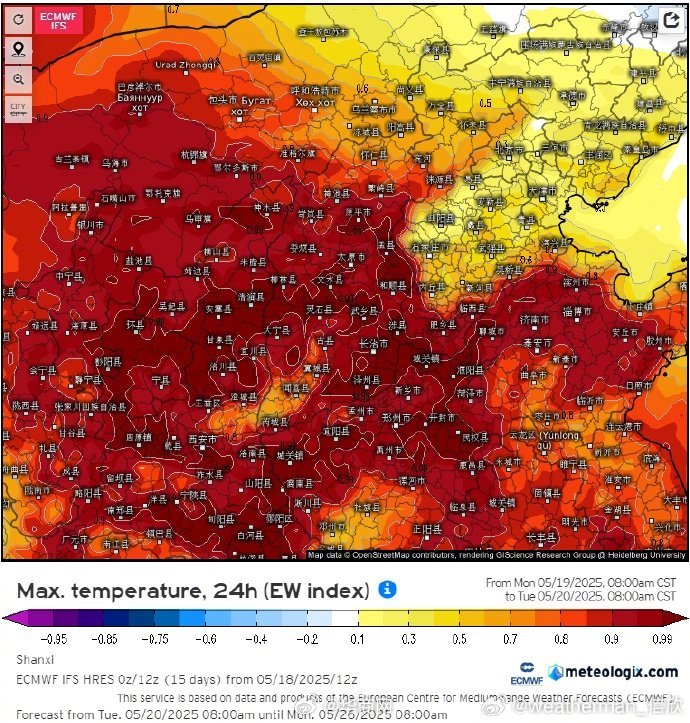 【#北方大片高温ing#】5月19日8时，河南北部的林州、安阳，河北南部的武安，
