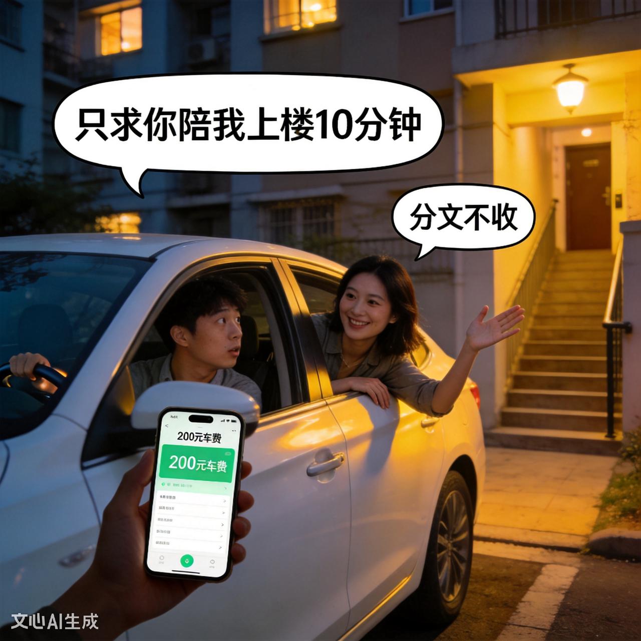 顺风车200块车费，女司机分文不收：只求你陪我上楼10分钟生活里总有一些不