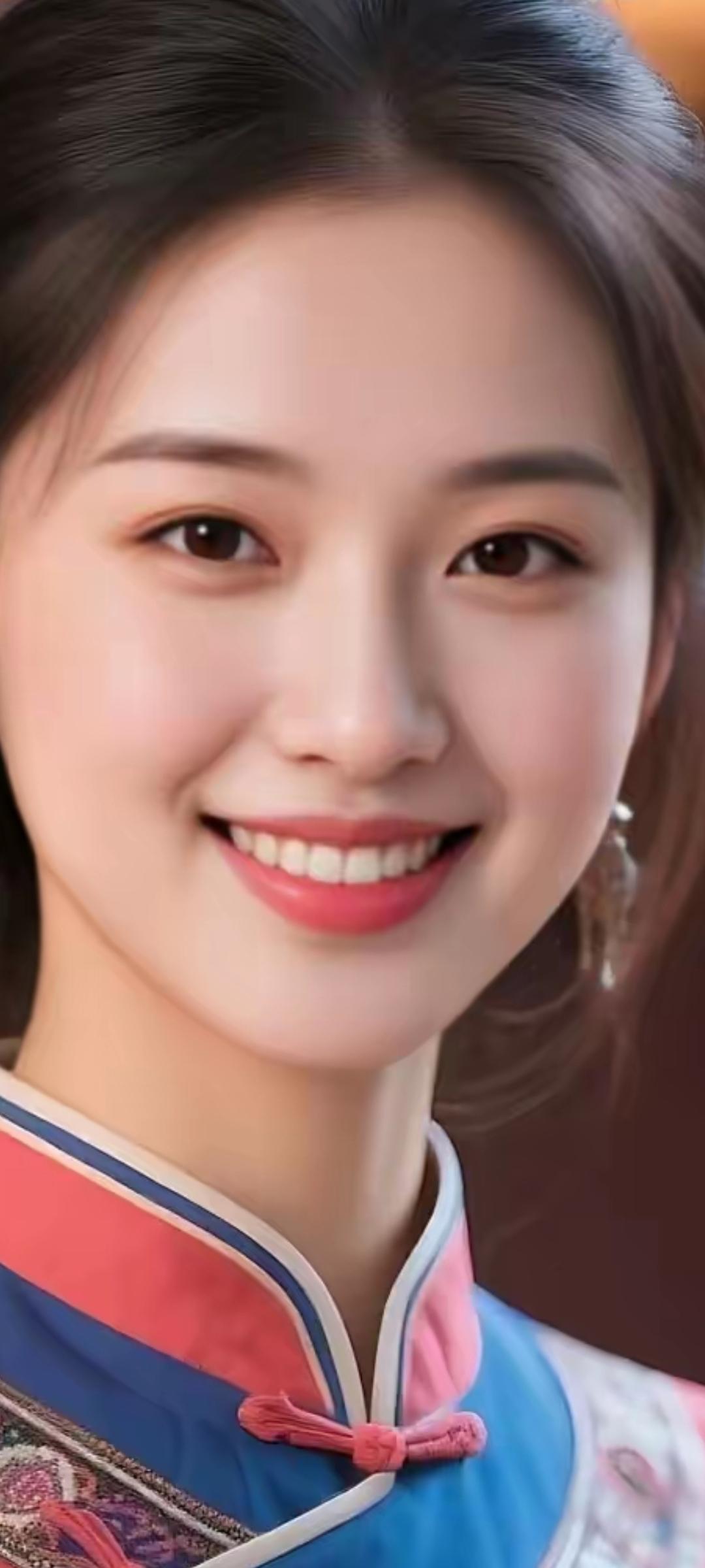 甜美笑容，传统旗袍，优雅气质，尽显东方韵味。