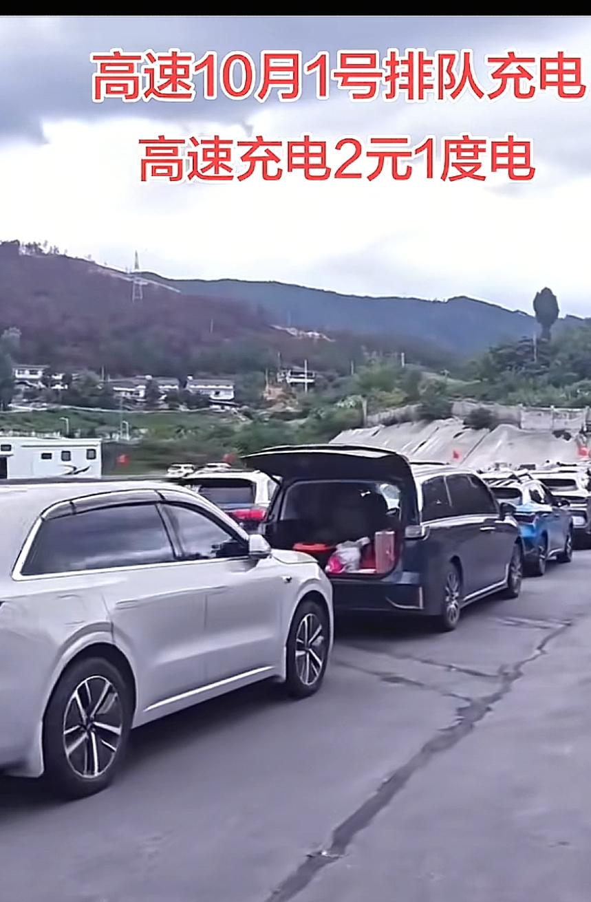 国庆节电车是怎么想的？跟着凑什么热闹，在高速服务区光充电就排起了长龙，每辆车哪怕