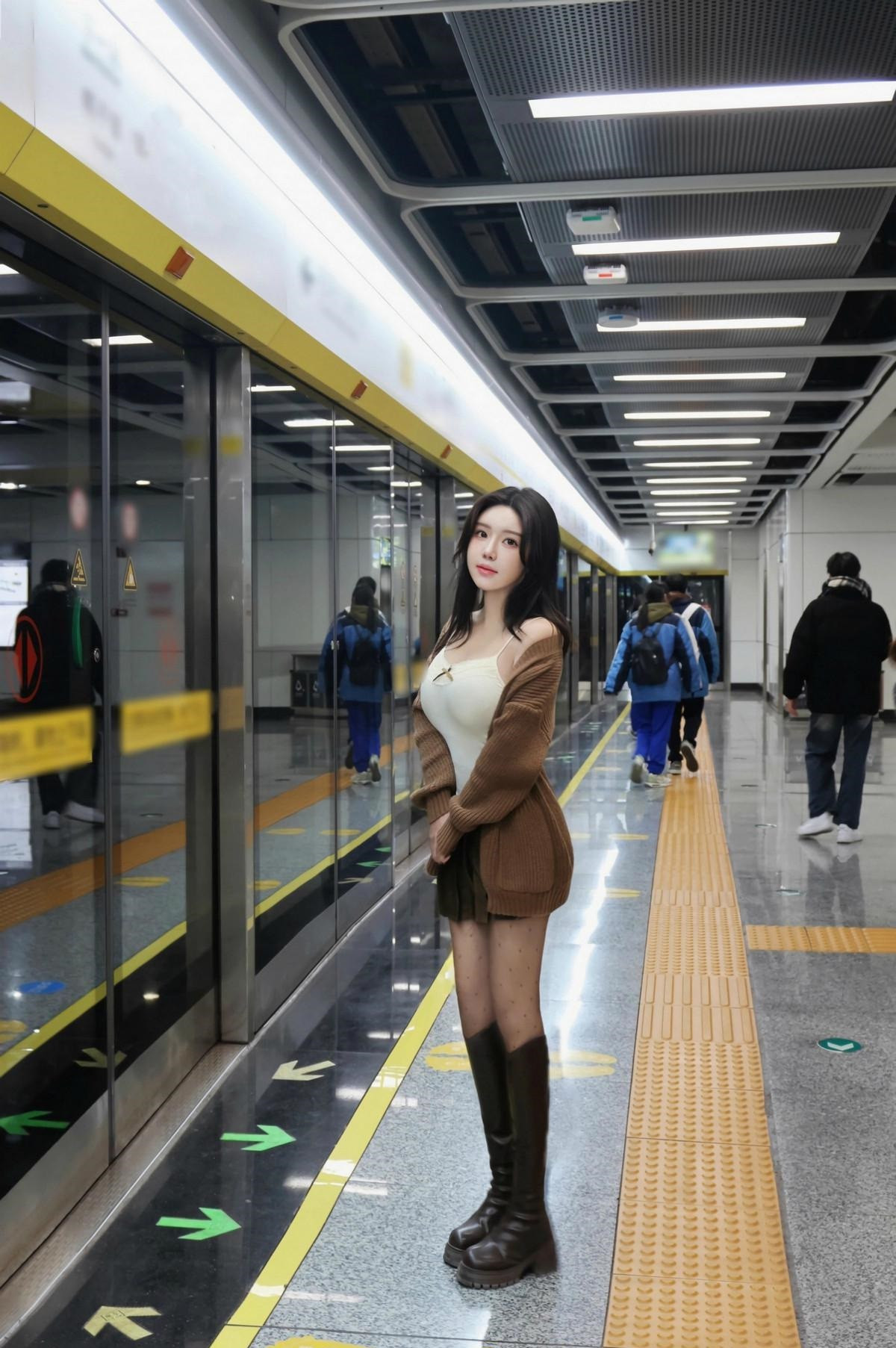 地铁偶遇，美女小姐姐这穿搭既清凉又保暖