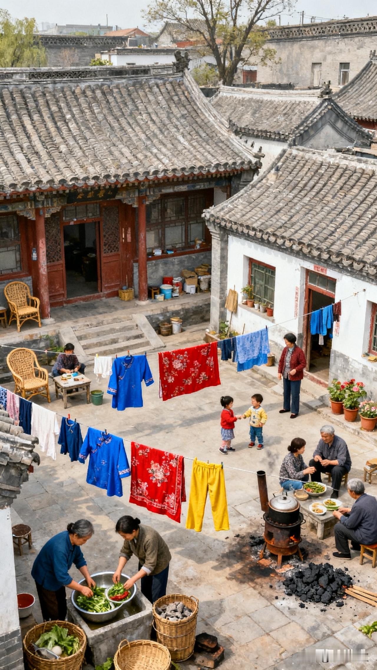 还是喜欢以前这种四合院的房子一个大院里住着好几户你来我往的真热闹家里有孩子