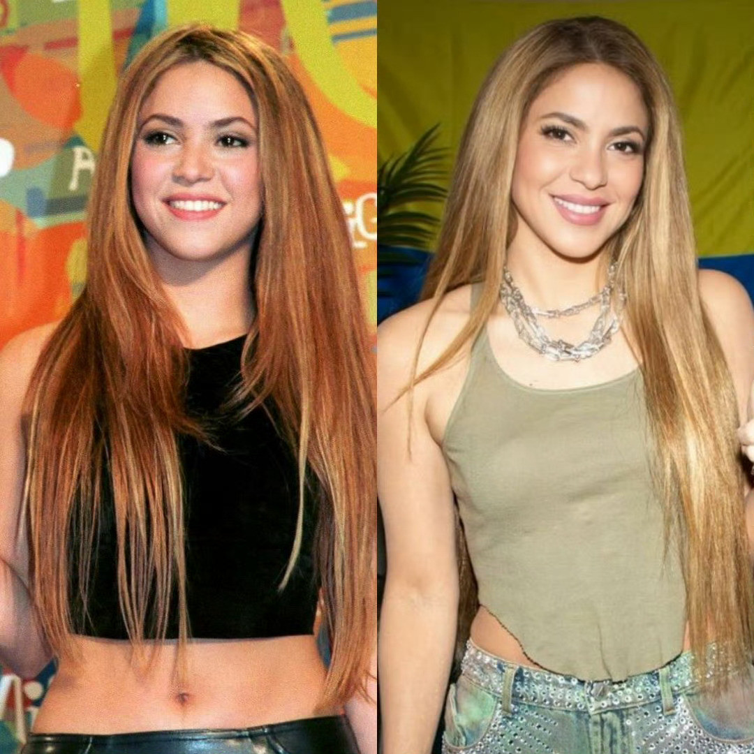 烫个直发好多人就“认不出来了”其实Shakira1999年就长这样了（图一左）
