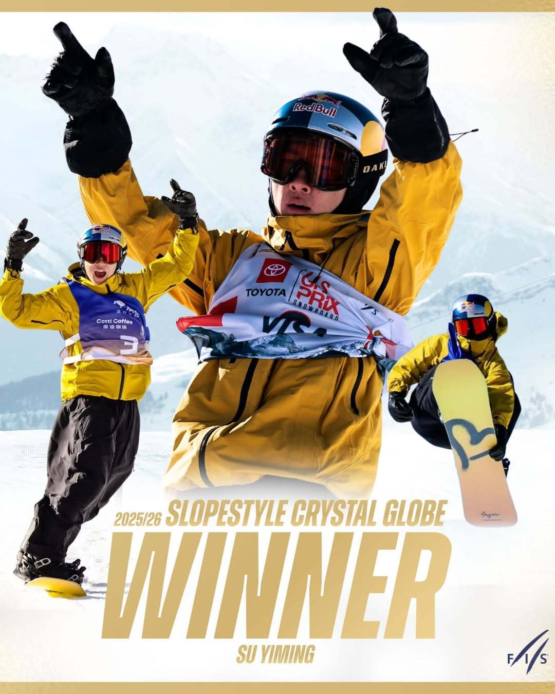 #苏翊鸣坡障世界杯赛季总冠军##苏翊鸣解锁新奖杯#再夺一座水晶球！加冕本赛季单板