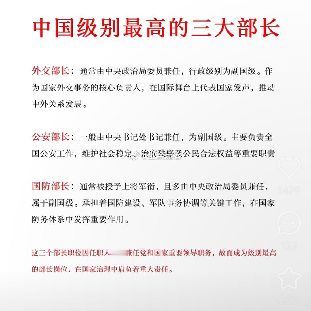 中国级别最高的三大部长​​​