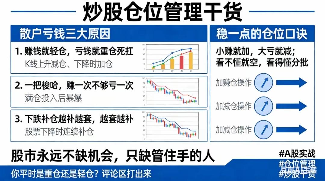 炒股想赢，技术再好，仓位没管好也是白搭。90%散户栽跟头，就这三个坑：赚点