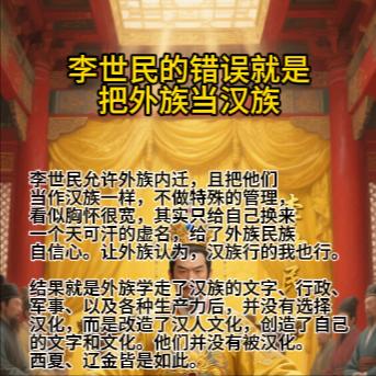 把外族当汉族李世民允许外族内迁，且把他们当作汉族一样，不做特殊的管理，看似