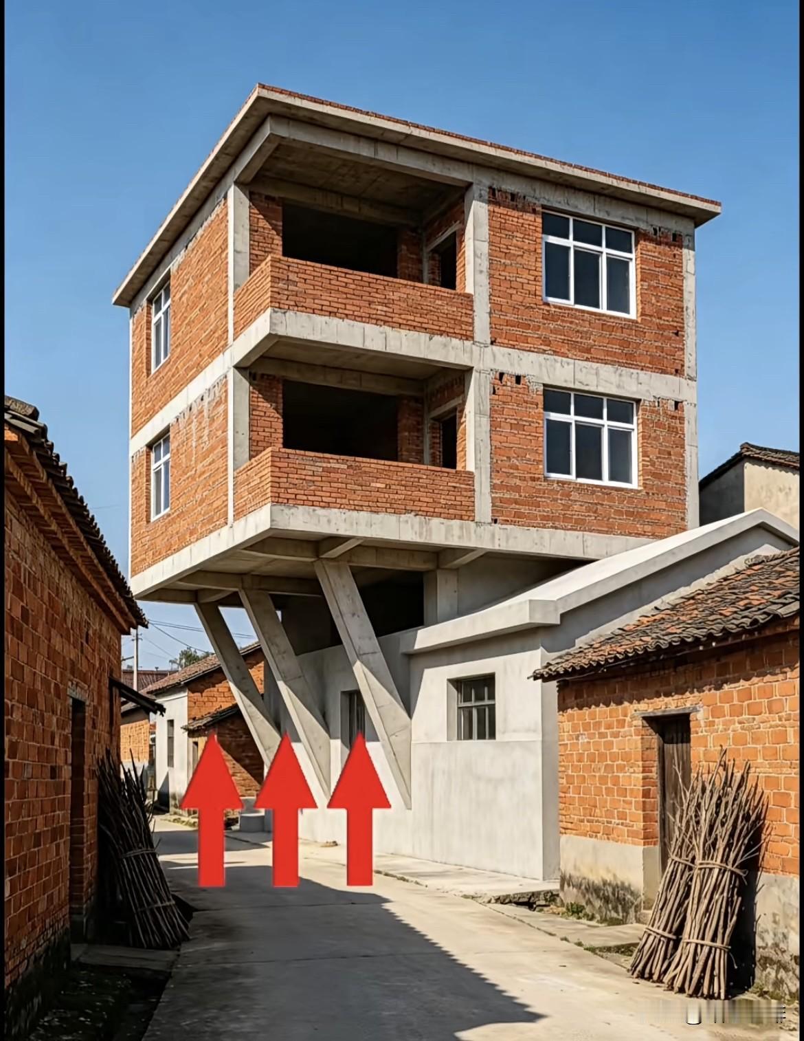 宅基地不够，占天不占地的自建房🏠，办法总比困难多。但是这样建房能安全吗⁉️