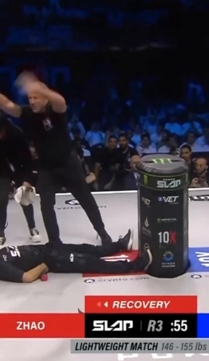 赵鸿刚拍过砖，没拍过人的脸。三回合，一巴掌，倒了。不是功夫没用，是场子不一样