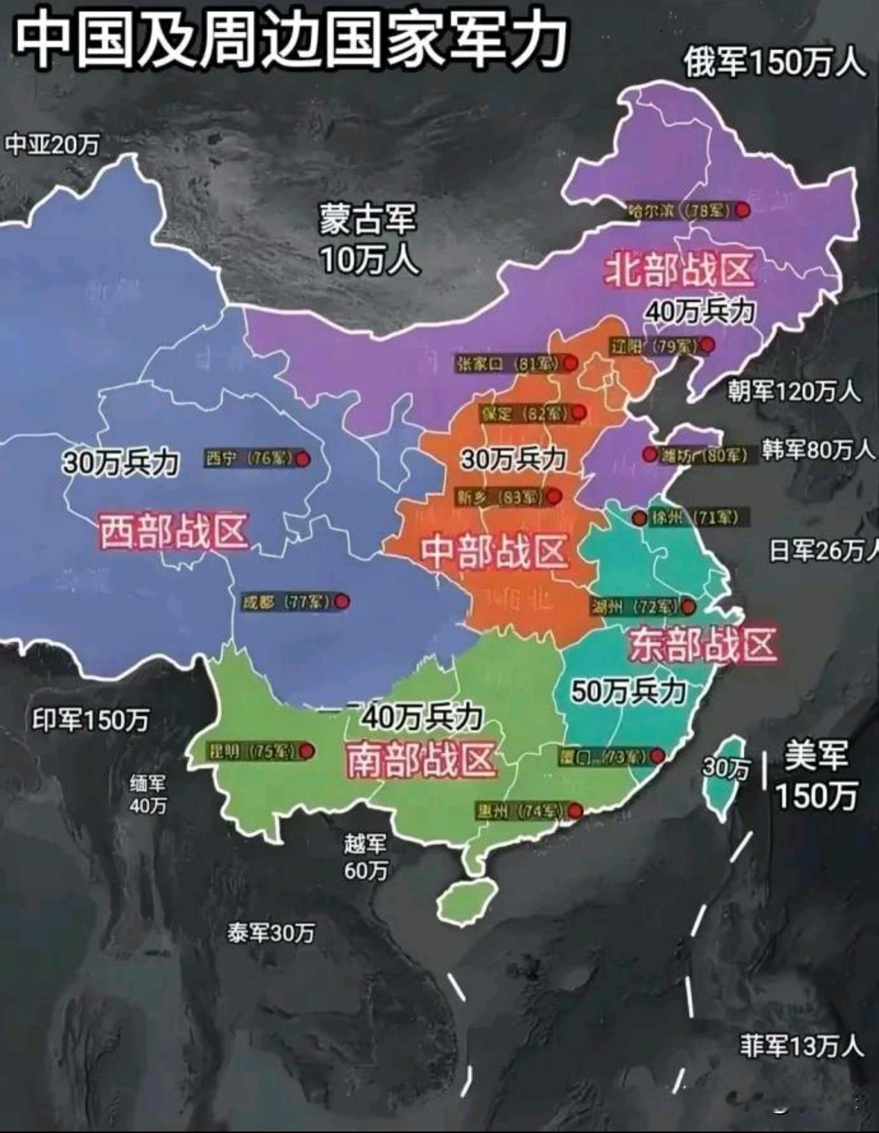 中国及周边，是世界上兵力最多的区域