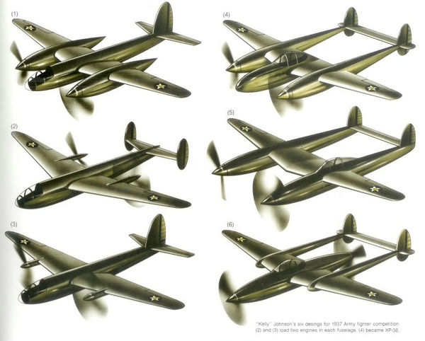 P-38"闪电"战斗机设计时的6种布局