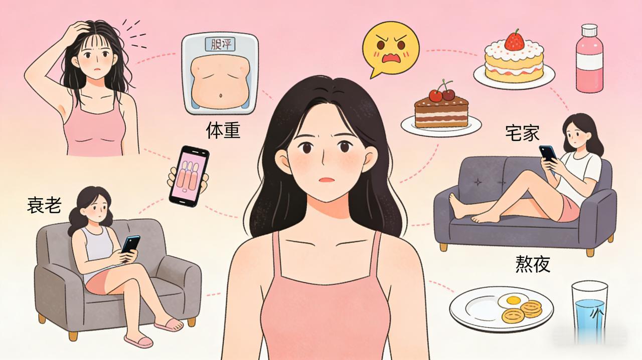 “加速女人衰老的行为：1、频繁早上洗头2、体重失控，减不了肥肉3、经常情绪