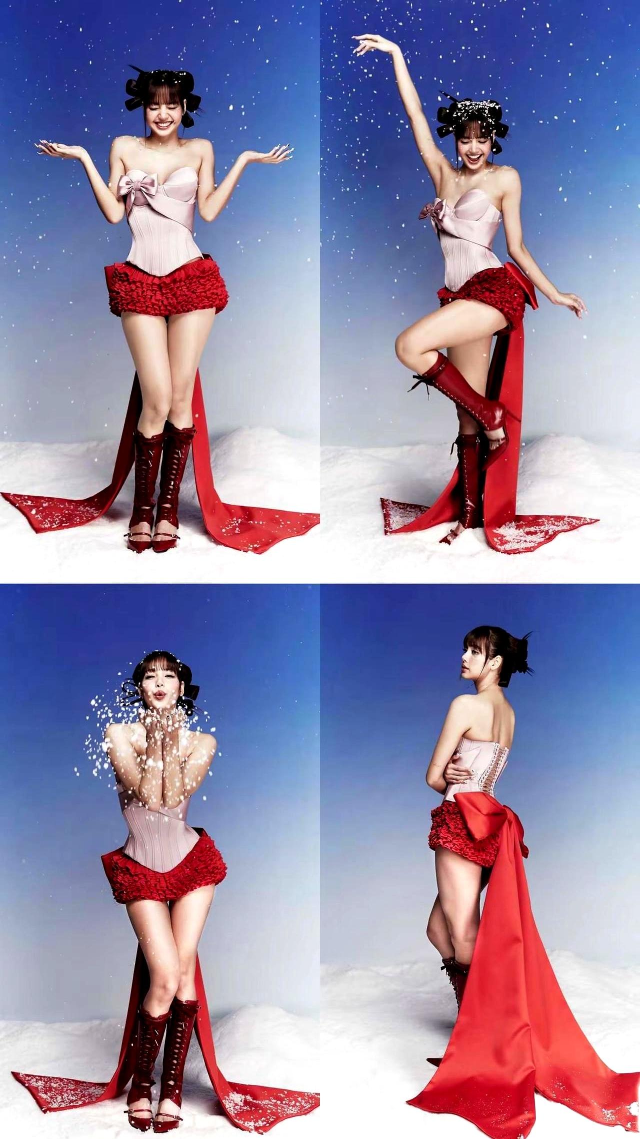 Lisa的圣诞照刚出，评论区直接炸锅。双马尾绑俩大蝴蝶结，像把礼物盒顶头