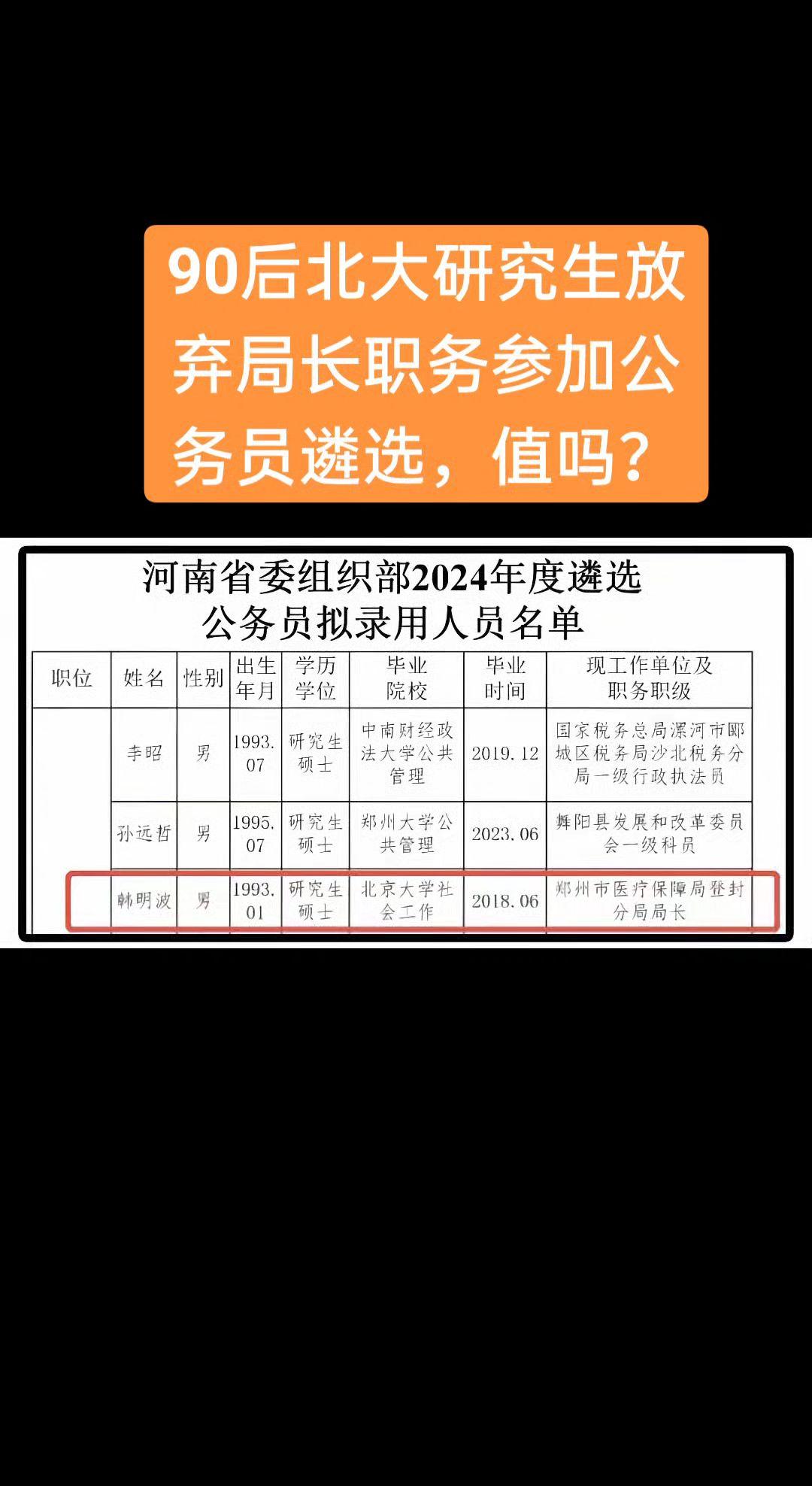 90后北大研究生放弃局长职务参加公务员遴选，值吗？