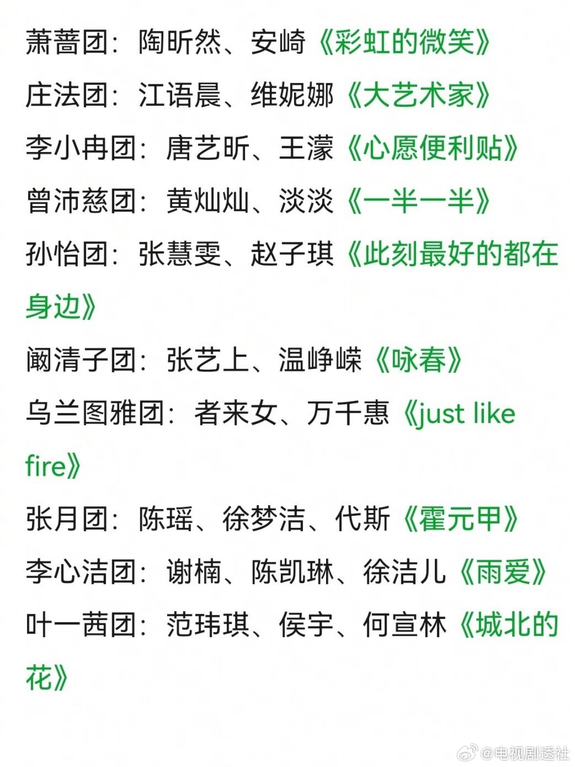 曾沛慈淡淡黄灿灿唱一半一半萧蔷陶昕然安崎唱彩虹的微笑曾沛慈淡淡黄灿灿唱一半一半，