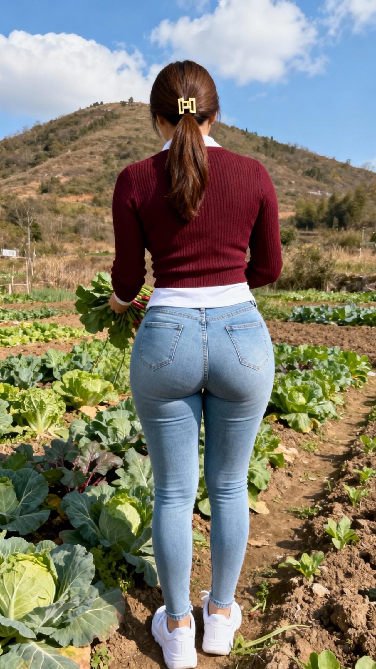 晴暖的日光铺在乡野的菜畦，摘菜的动作轻缓地将鲜绿的菜叶拢在掌心，泥土的腥甜混着菜