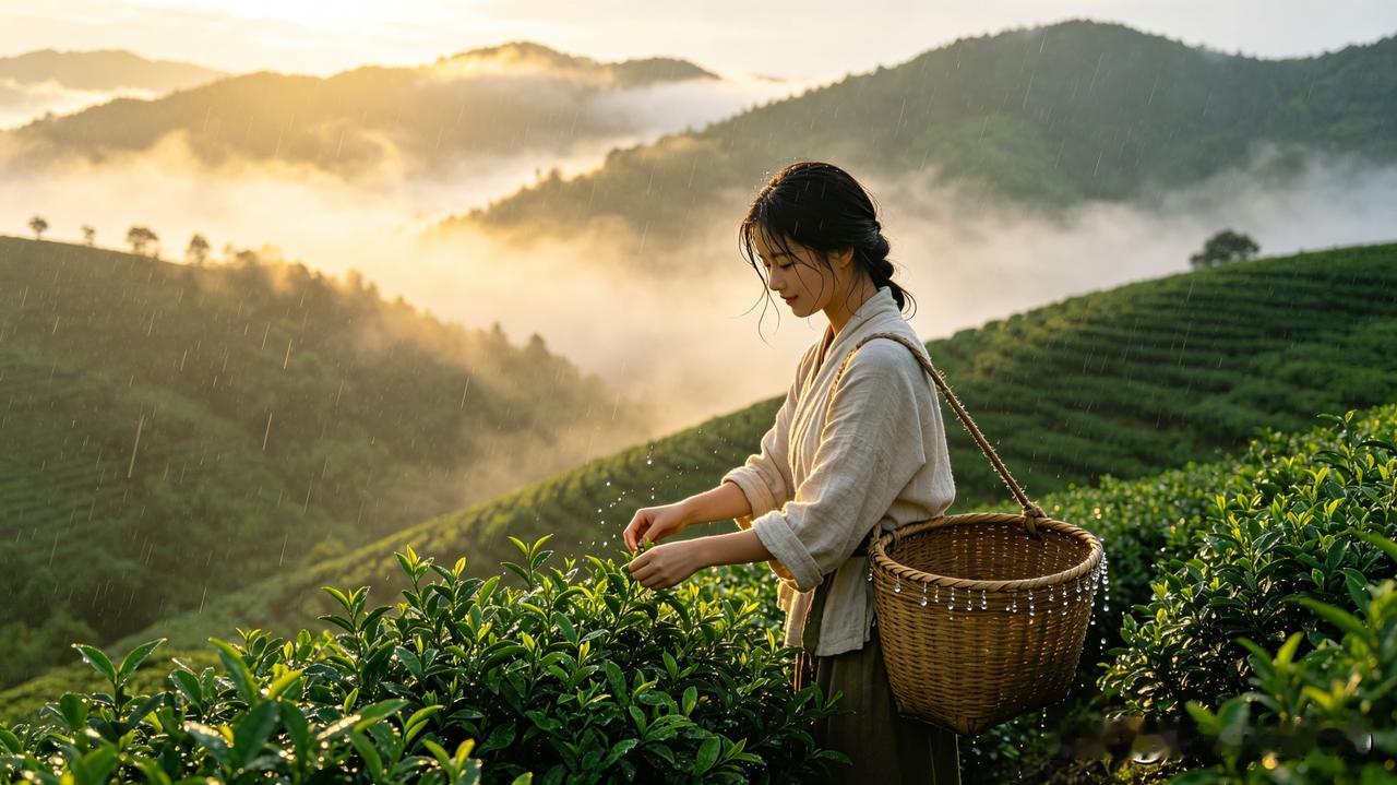 谷雨逢雨一夜甘霖万物酥，千山滴翠一尘无。庭前月季争新色，笑比美人簪玉珠。