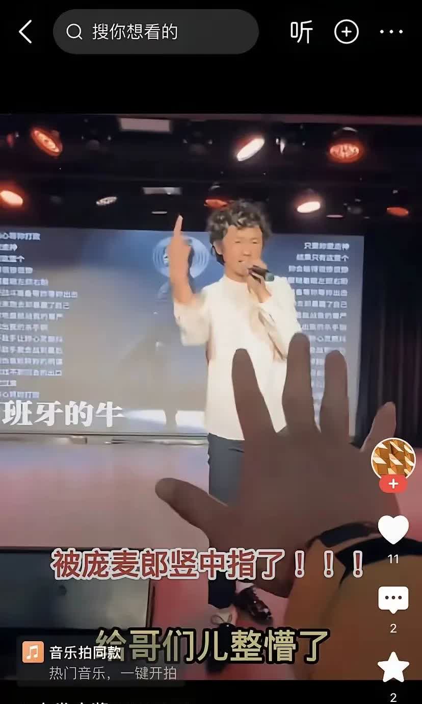 庞麦郎誓将小丑进行到底！近日庞麦郎在演出中，冲着观众竖中指，台下的观众也不惯