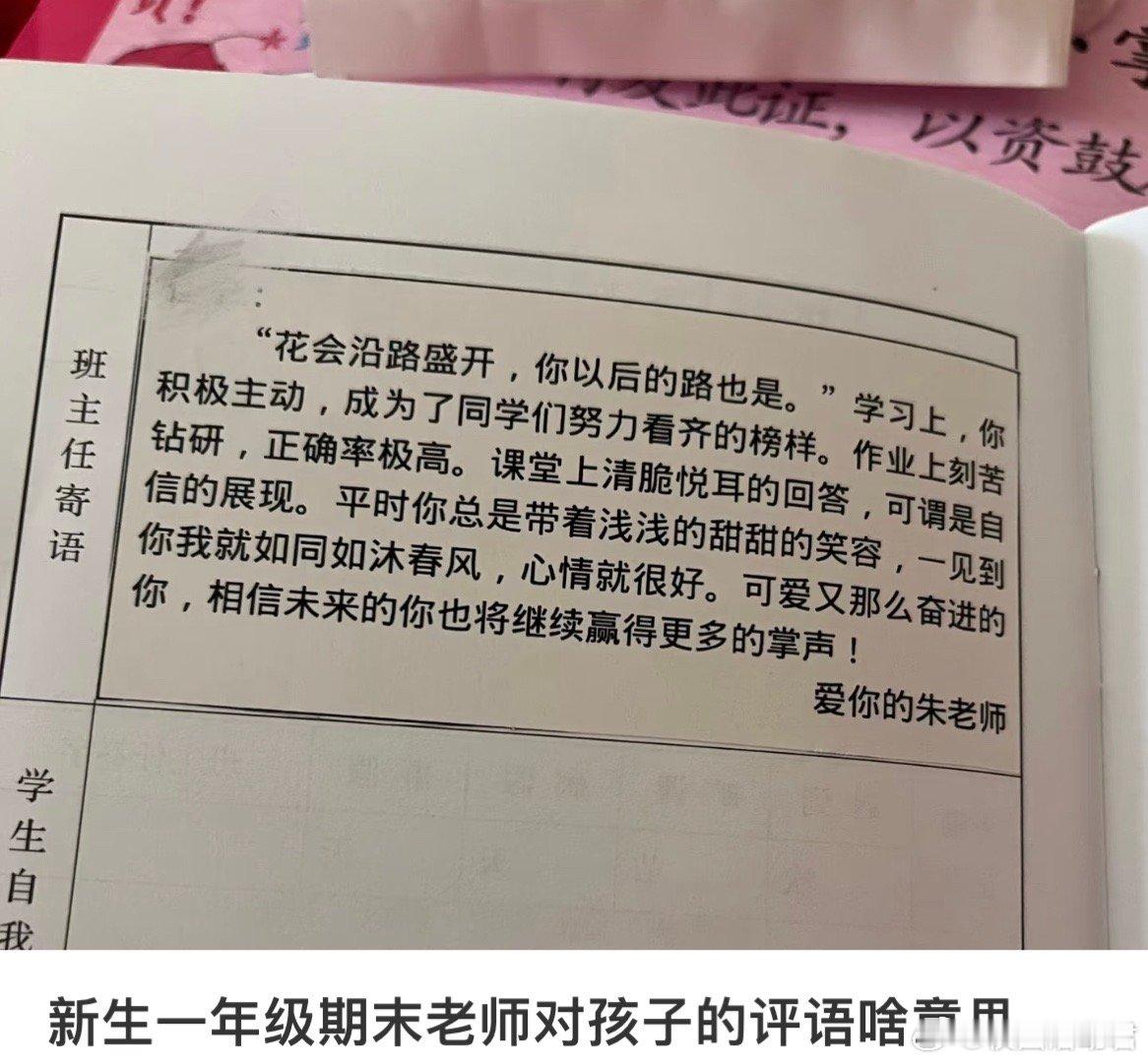 新生一年级期末老师对孩子的评语啥意思