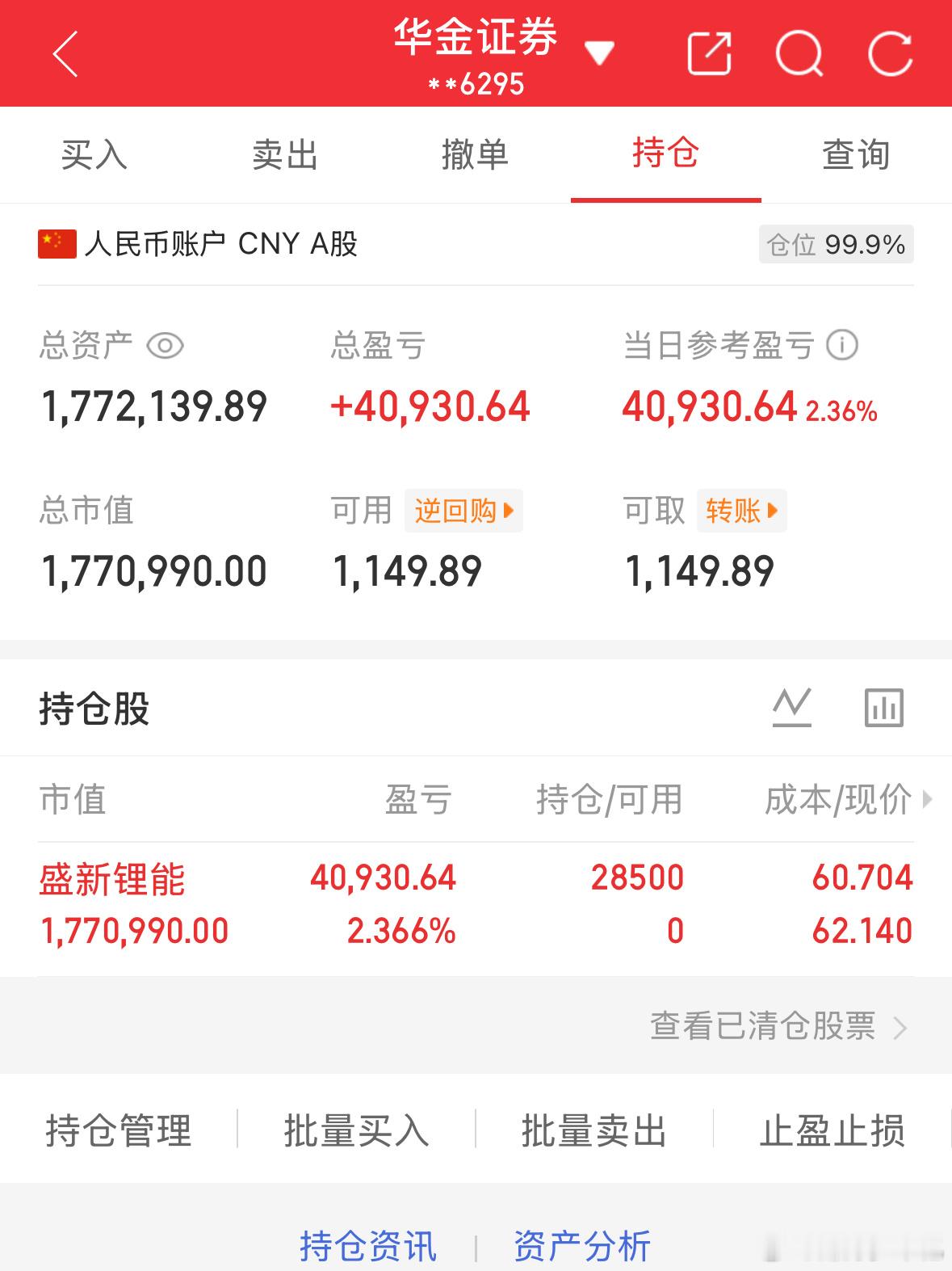 5.6记录炒股第138天（初始50万）总资产：1772139当日参考盈亏：+40