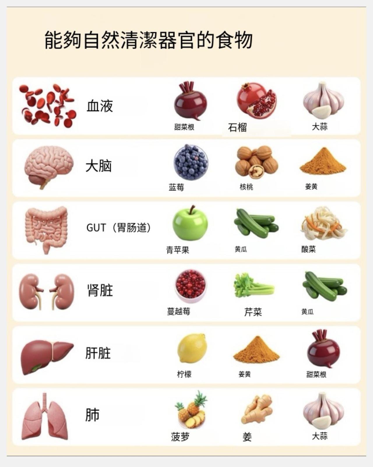 能够自然清洁器官的食物！