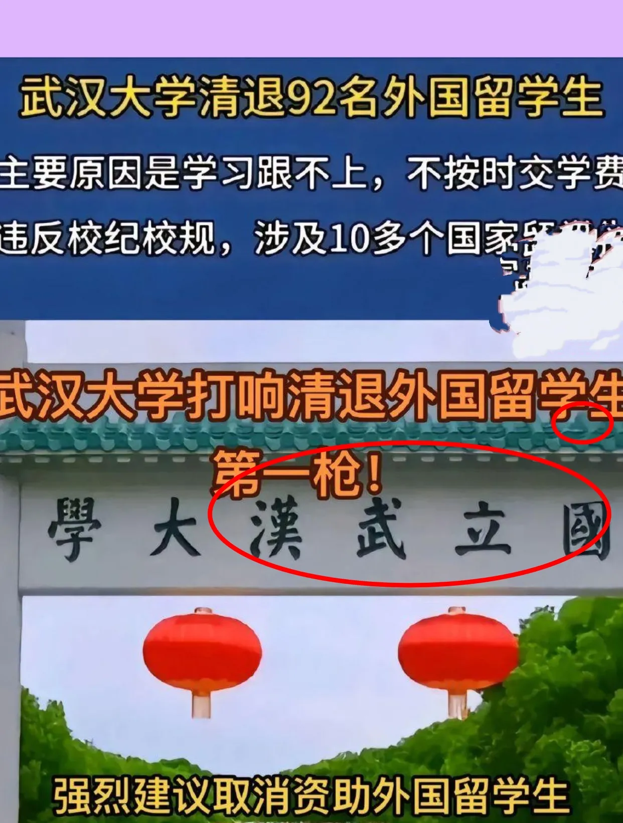 高校狠刹"超国民待遇"！武大川大清退92名留学生，百万补贴砸向山区教育