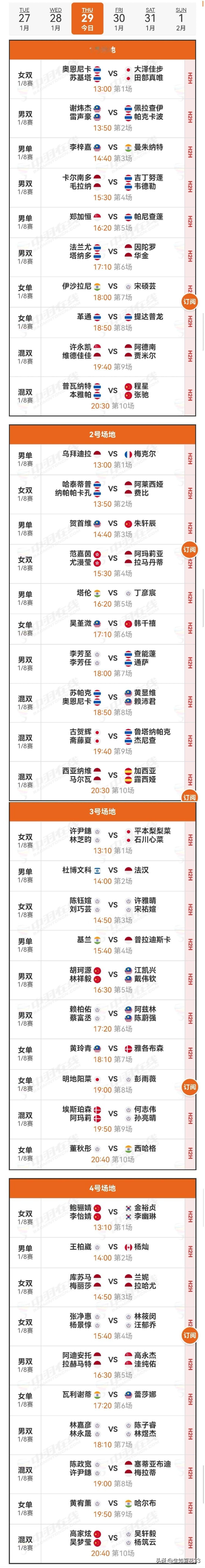 29日赛程2026年泰国羽毛球大师赛2026年泰国羽毛球大师赛1/8