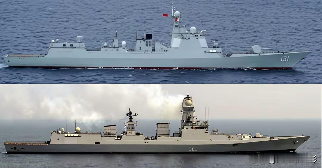 052D型驱逐舰与印度海军“加尔各答”级驱逐舰的并排对比，这两型都是各自海军产量