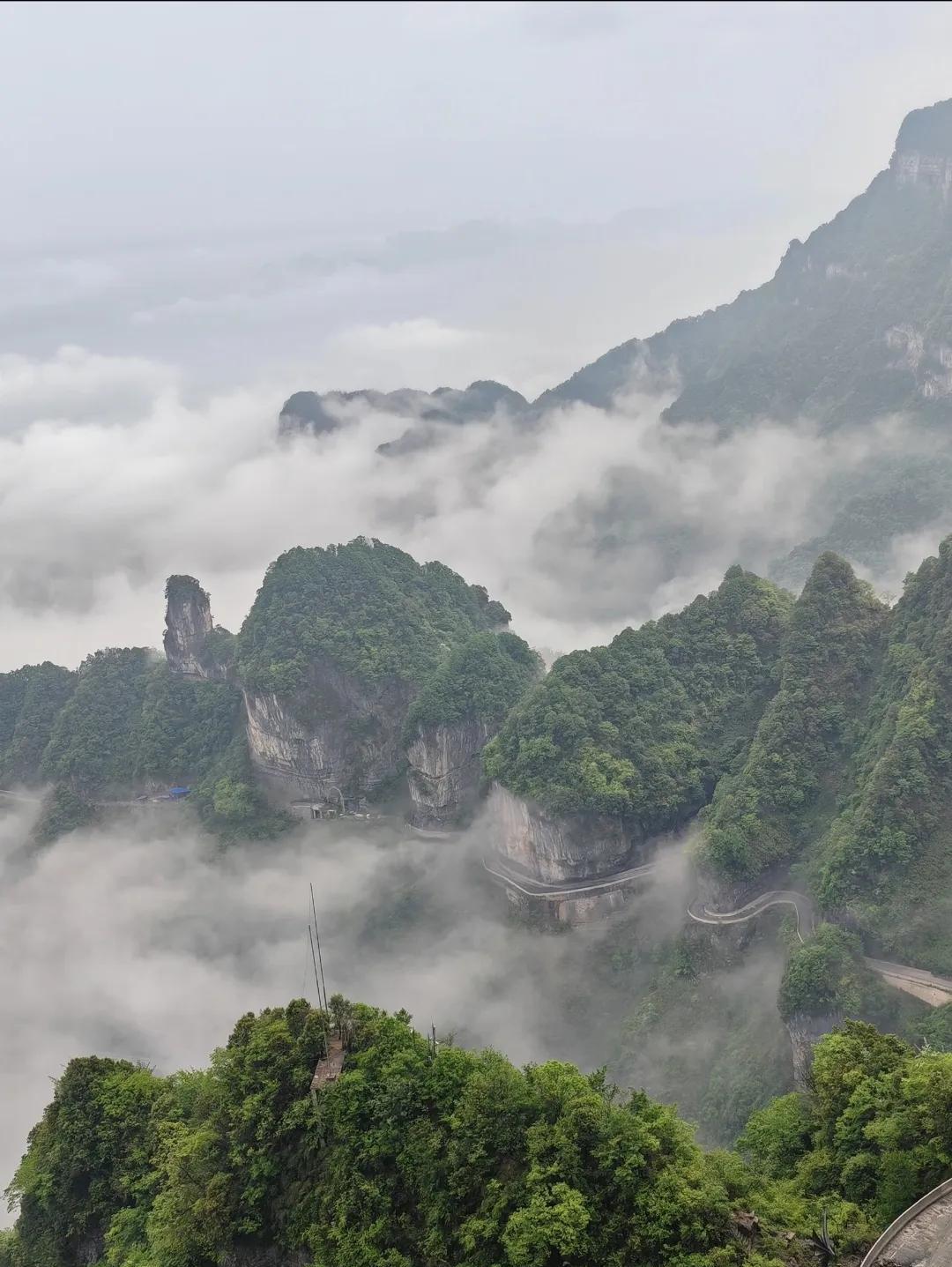 张家界的天门山也太美了吧远远看过去的时候那个山呐是又高又陡，但是山顶上竟然全