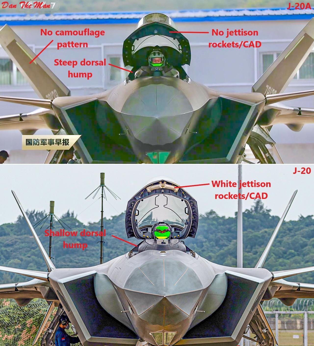 歼20A和歼20正面对比区分，如果座舱盖不打开，加上光线作用，实际还是很难区分。