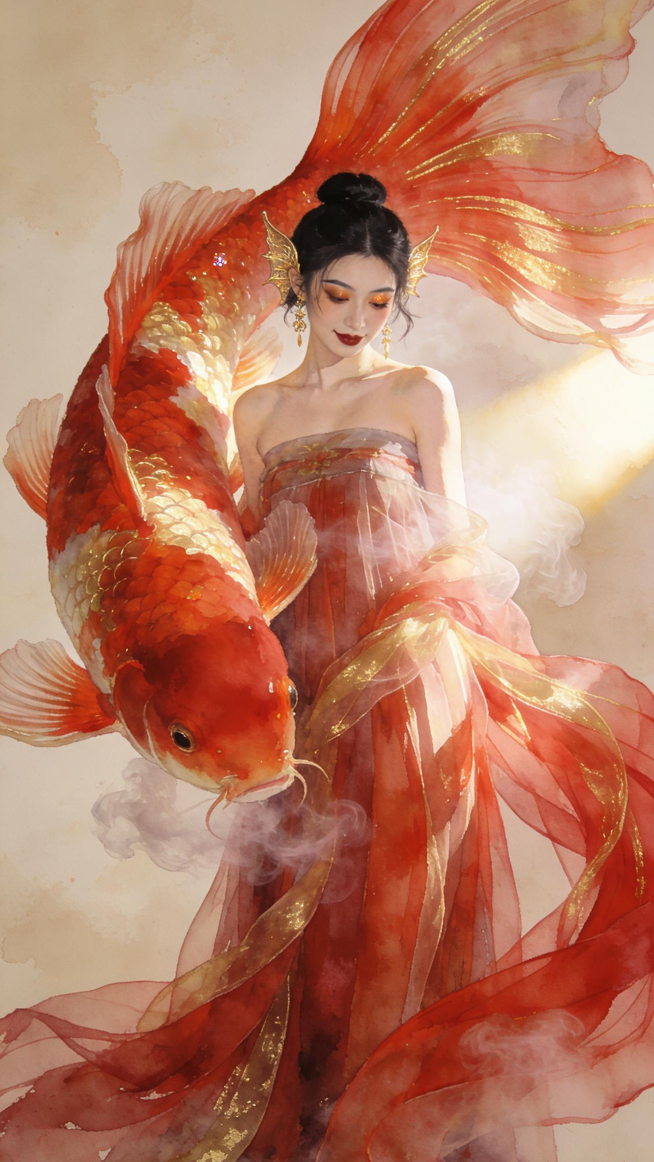 今日美图：锦鲤附体！美图养眼美图鉴赏国风锦鲤写真锦鲤表情包红裙锦鲤写真