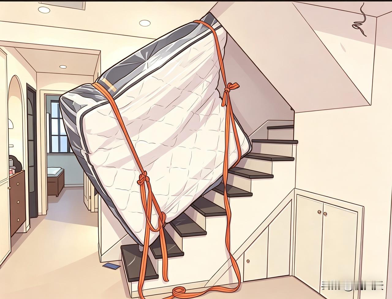 一个朋友买了一套二手房是步梯顶楼复式的。本身人家阁楼床上是带着床垫子的，房主