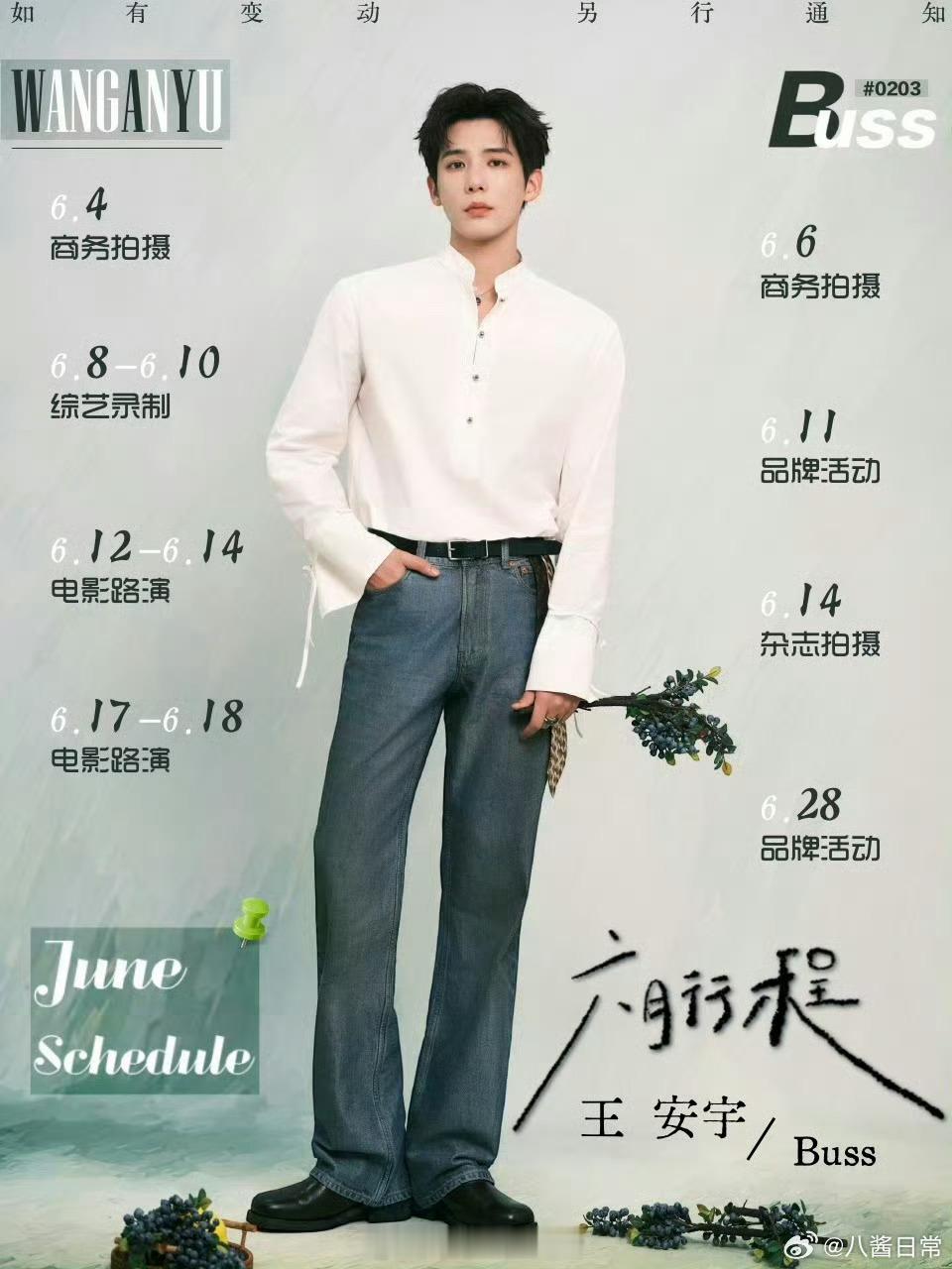 男明星六月行程合集行程图王鹤棣、曾舜晞、侯明昊、王安宇、李昀锐、敖瑞鹏、张新成、