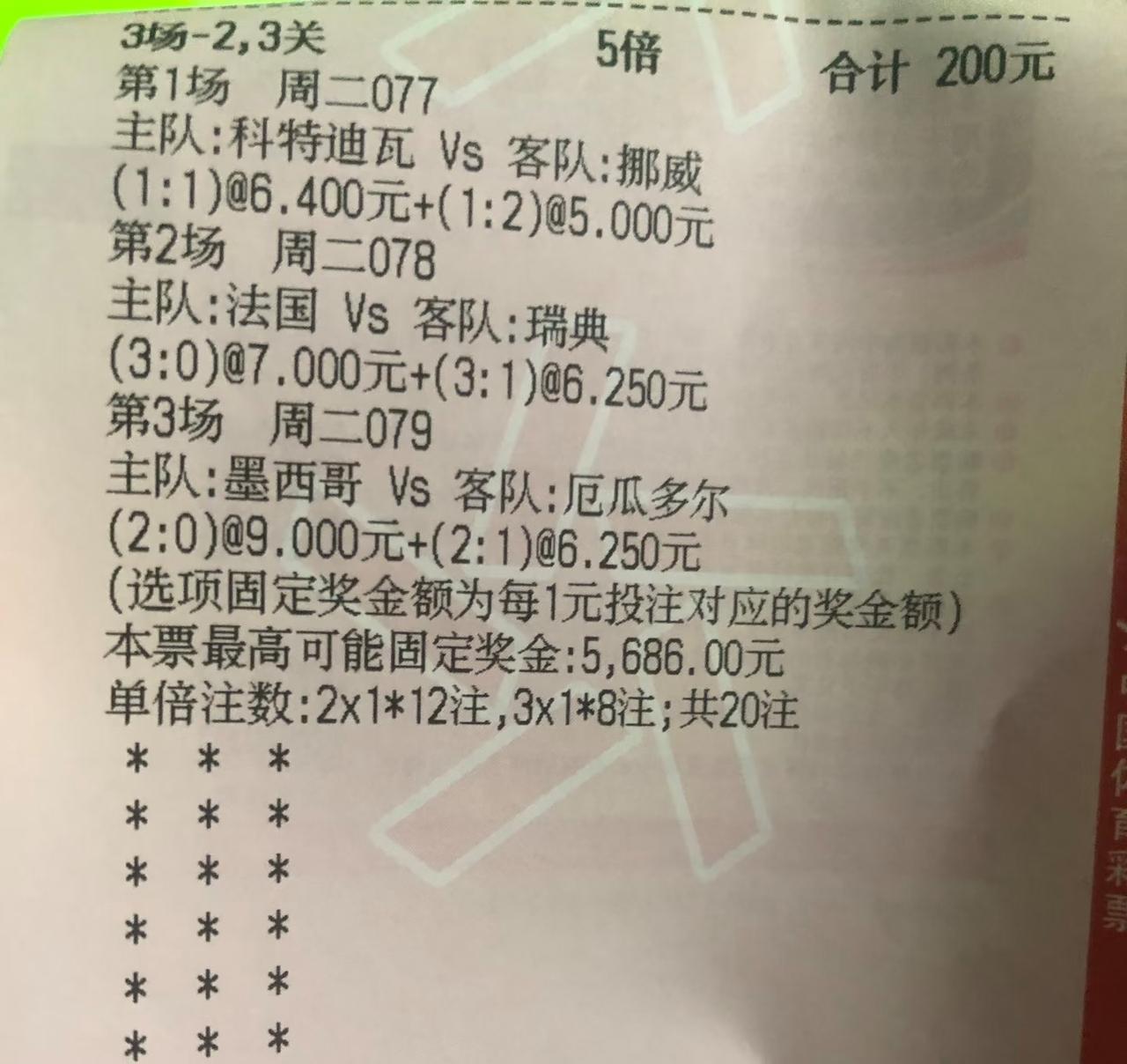 今天的三场比赛，都没什么冷门，估计中奖的不少。科特迪瓦1-2输挪威，很多人猜到