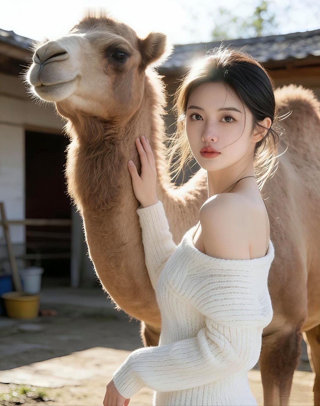 与骆驼亲密接触，感受大自然的温暖与宁静。🌞🐪💕